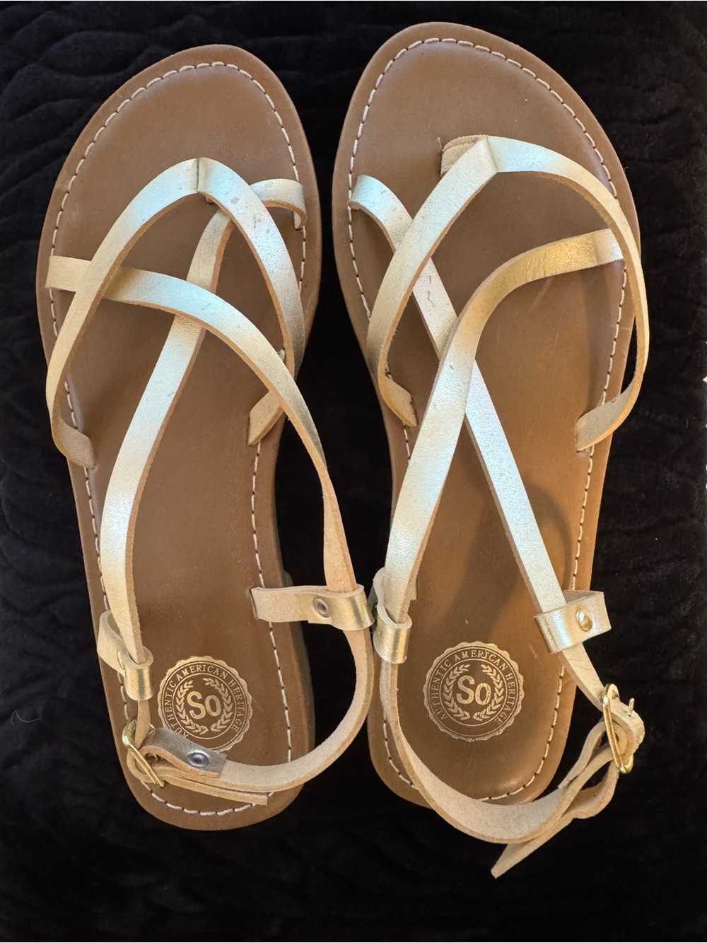 SO Metallic Gold Crisscross Strap Women's Sandals